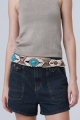 Bohemian ethnic waist rope for women braided with alloy and turquoise resin beads adjustable knot belt