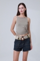 Bohemian style offwhite braided rope belt for women with large round buckle