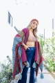 boucle pattern texture colorful throw vintage ruana sweater cardigan blue magenta.jpeg