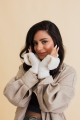 ivory winter mittens foldable texting gloves with sherpa fleece