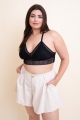 Plus-size ribbed lace racerback bralette in black, ideal for everyday wear and comfort.