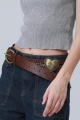 Vintage western faux leather belt with round buckle chain and heartshaped accent