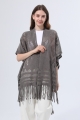 Women hollow knit tassel poncho open front fringe knitted shawl wrap