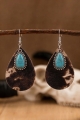 Genuine Leather Drop Earrings With Teardrop Turquoise