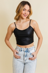 Strap Faux Leather Crop Cami Top