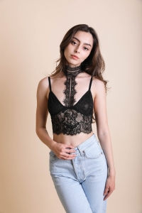 Eyelash Lace Choker Longline Bralette