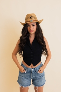 Eco-Friendly Western Girl Cowboy Hat – Woven Raffia for a Boho Vibe