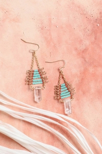 Handmade Seed Bead and Crystal Drop Earrings – Pyramid Style 