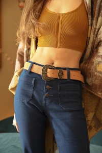 Suede Western Belt with Gold Buckle – Chic & Classic