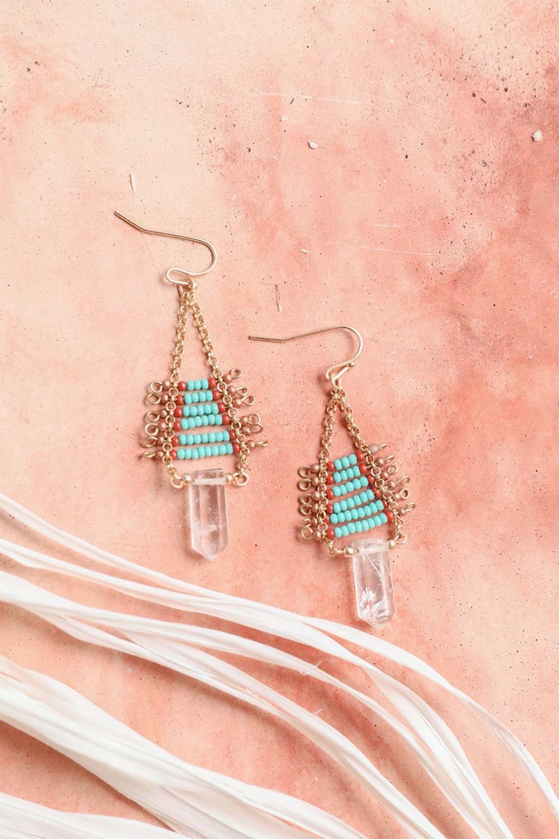 seed bead crystal drop earrings