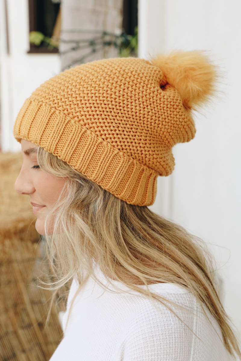 sherpa lined beanie mustard